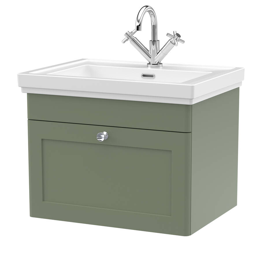 Nuie Classique Green 600mm Wall Hung 1 Drawer Vanity Unit