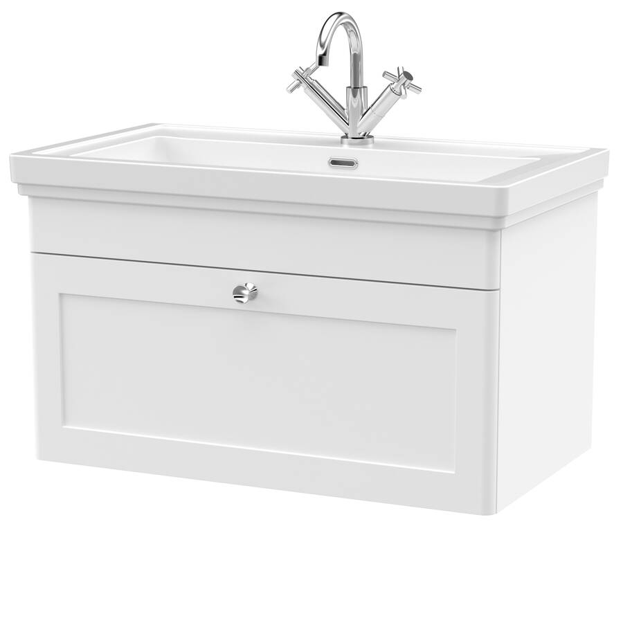 Nuie Classique White 800mm Wall Hung 1 Drawer Vanity Unit