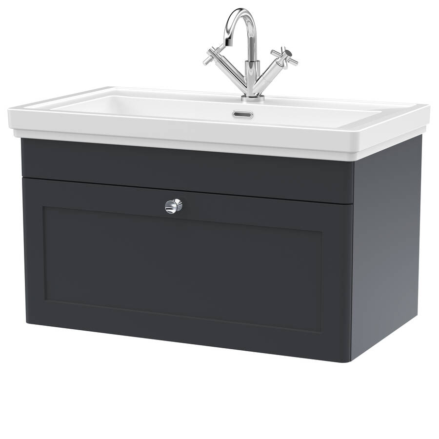 Nuie Classique Soft Black 800mm Wall Hung 1 Drawer Vanity Unit