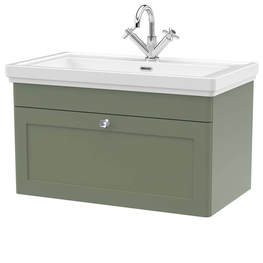 Nuie Classique Green 800mm Wall Hung 1 Drawer Vanity Unit