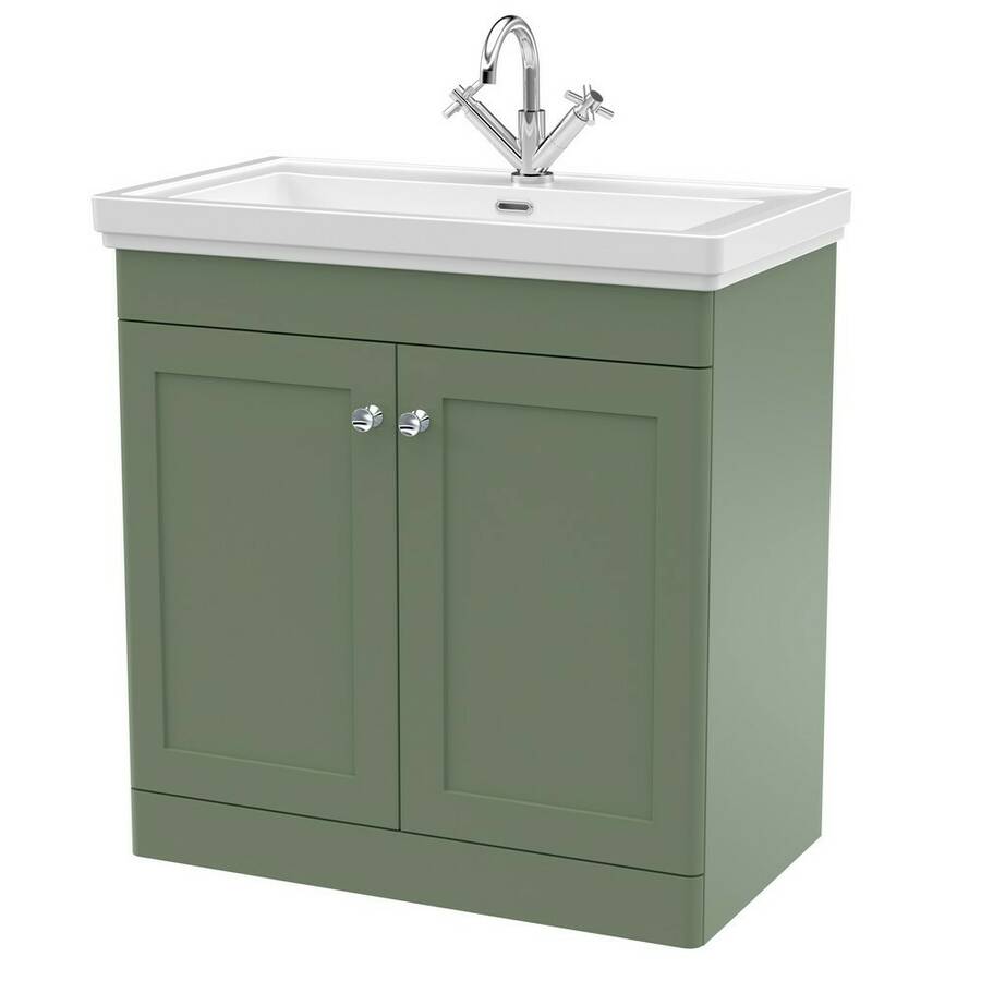 Nuie Classique Green 800mm Floor Standing 2 Door Vanity Unit