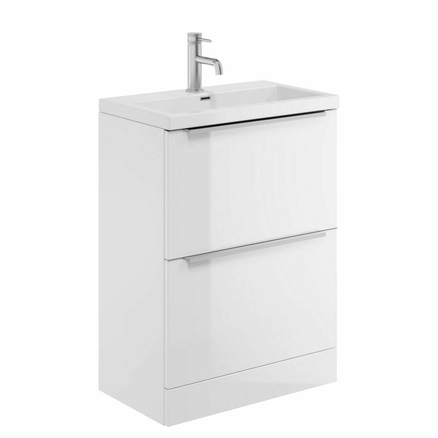 Scudo Muro Plus 600mm Gloss White Floorstanding Vanity Unit and Basin