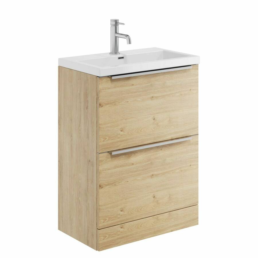 Scudo Muro Plus 600mm Davos Oak Floorstanding Vanity Unit and Basin