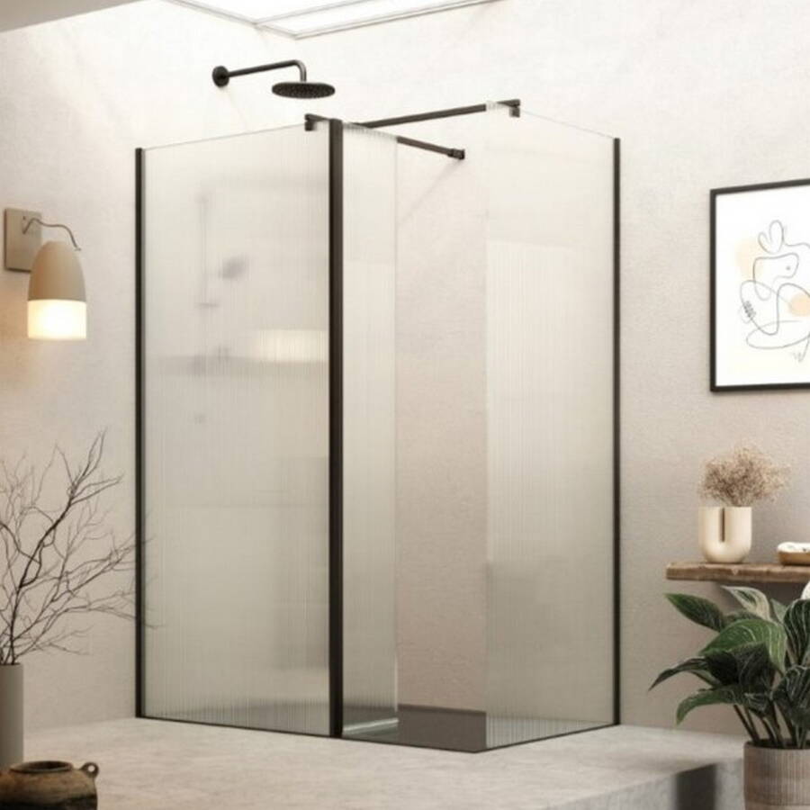 Roman Haven 8mm Select 900mm Fluted Wetroom Corner Panel Black