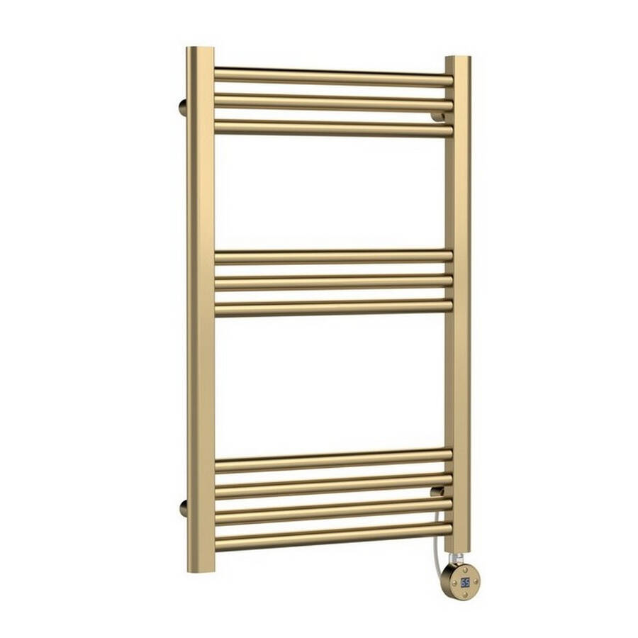 Nuie Electric Brushed Brass 800 x 500mm Round Ladder Towel Rail