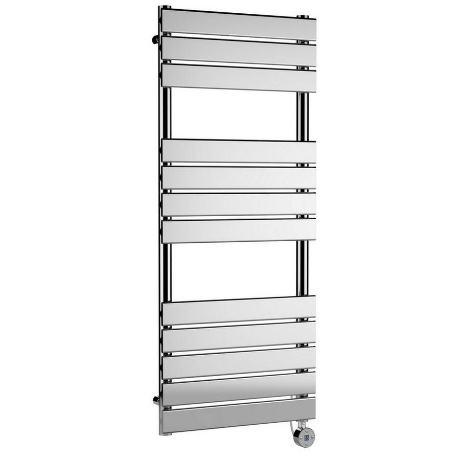 Nuie Electric Chrome 1213 x 500mm Square Flat Towel Rail