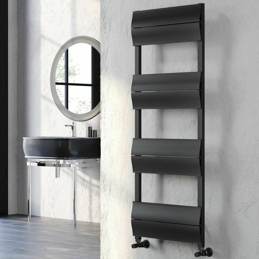 Kartell Abbotsford 1350 x 500mm Black Aluminium Heated Towel Rail