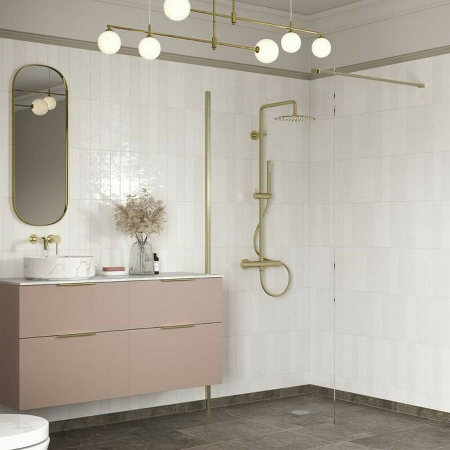 Ajax Reni 8mm Clear Glass 500mm Wetroom Panel in Brushed Brass