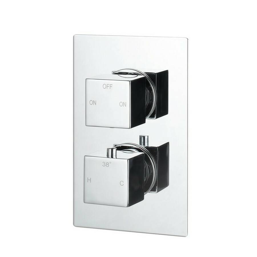 Ajax Brigsley Chrome Square Thermostatic Two Outlet Twin Shower Valve