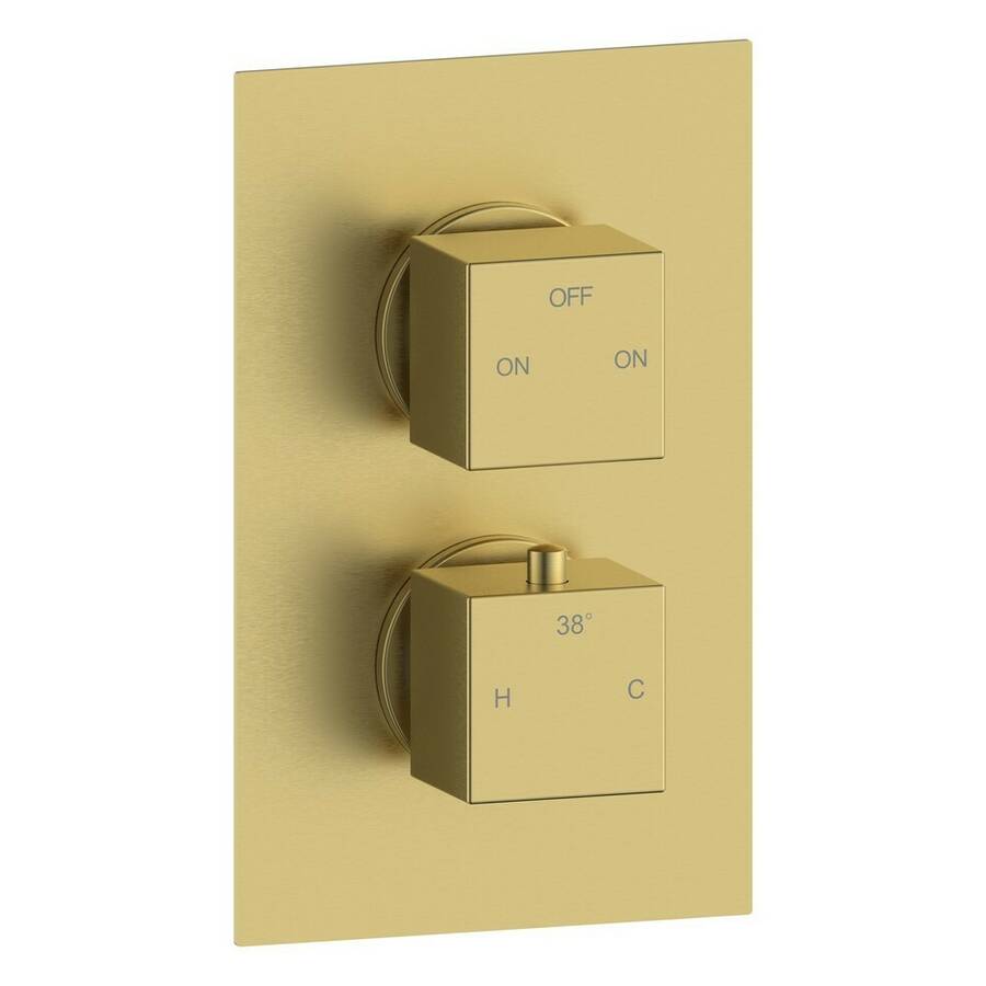 Ajax Brigsley Brushed Brass Square Thermostatic Two Outlet Twin Shower Valve