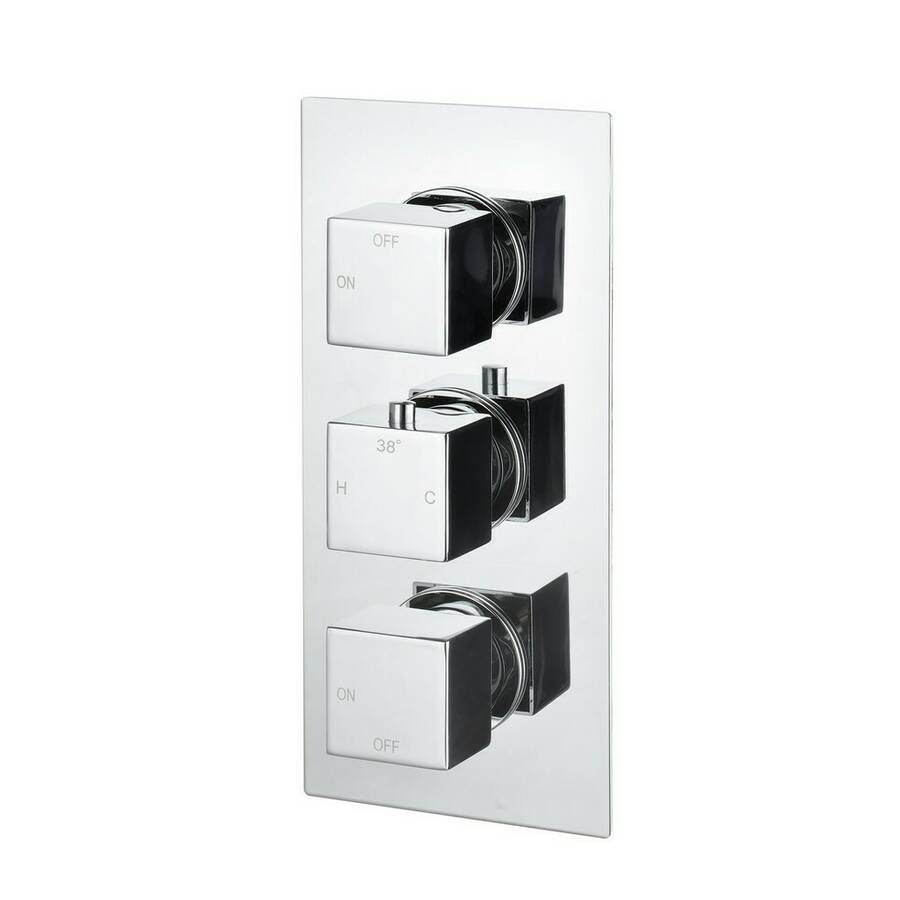 Ajax Brigsley Chrome Square Thermostatic Two Outlet Triple Shower Valve