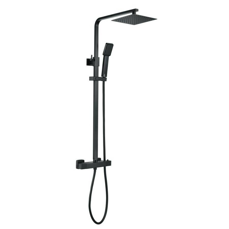 Ajax Square Thermostatic Bar Mixer Shower with Overhead Kit in Matt Black
