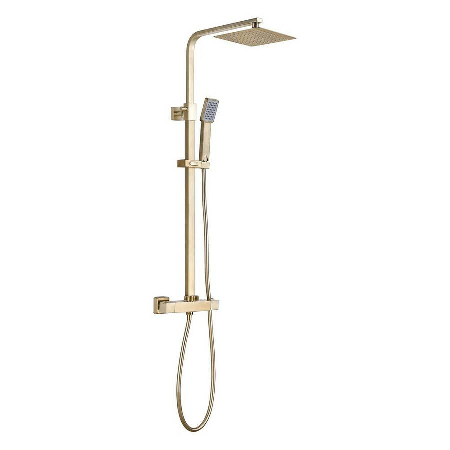 Ajax Square Thermostatic Bar Mixer Shower with Overhead Kit in Brushed Brass