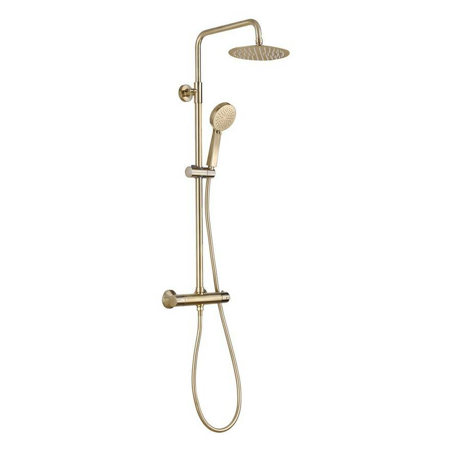 Ajax Round Thermostatic Bar Mixer Shower with Overhead Kit in Brushed Brass
