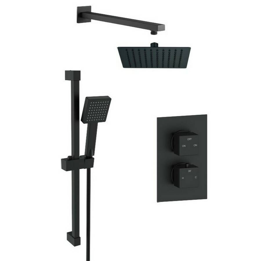Ajax Square Concealed Valve Head and Arm Shower Pack in Matt Black