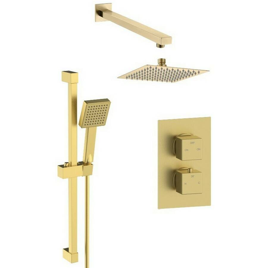 Ajax Square Concealed Valve Head and Arm Shower Pack in Brushed Brass