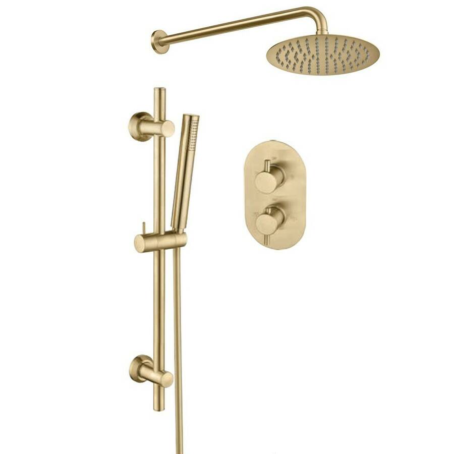 Ajax Round Concealed Valve Head and Arm Shower Pack in Brushed Brass