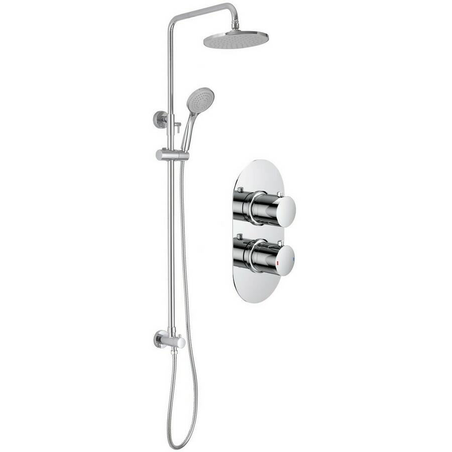 Ajax Barrow Round Two Outlet Twin Shower Valve with Riser and Overhead Kit in Chrome