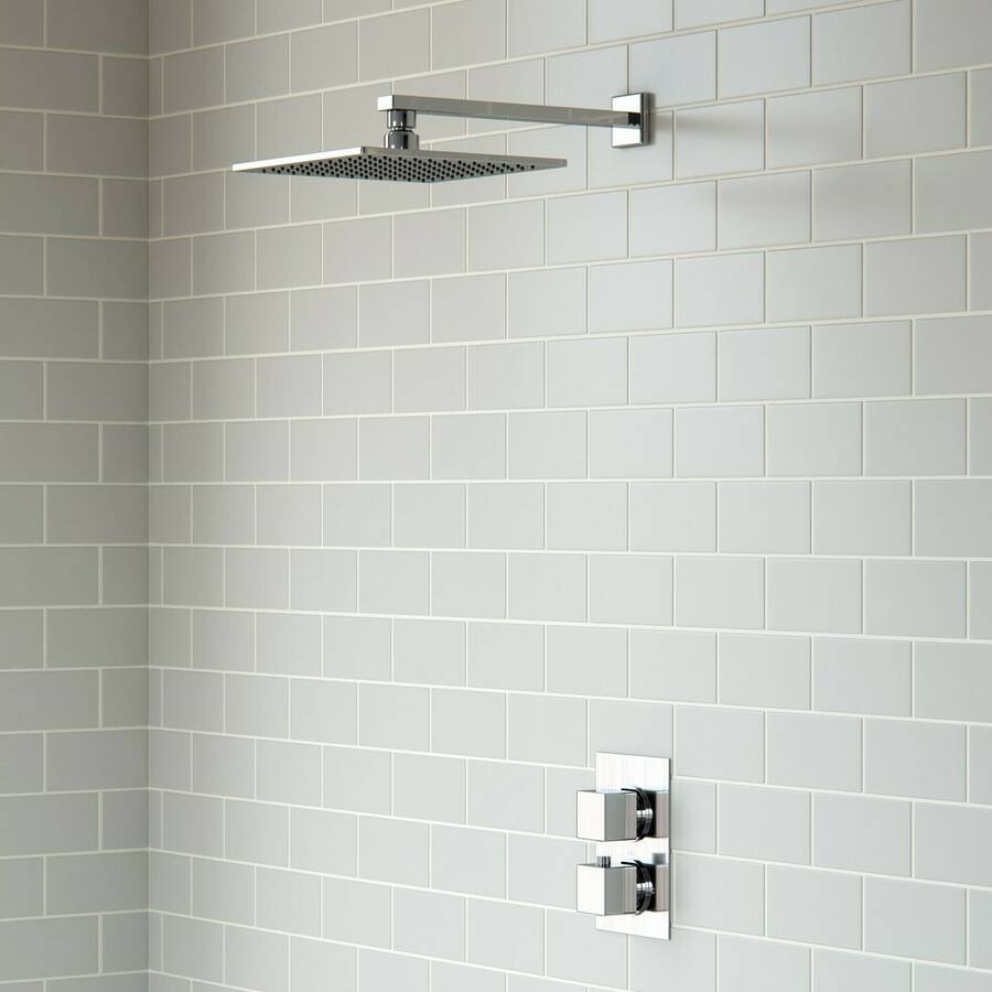 Ajax Brigsley Square Single Outlet Twin Shower Valve with Overhead Shower in Chrome