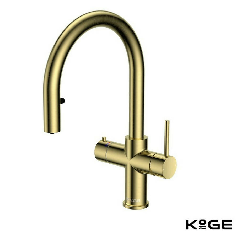 Scudo KoGE 4 in 1 Swan Spout Boiling Water Tap in Brushed Brass