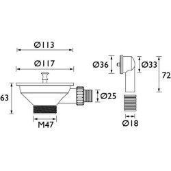 Bristan Chrome Basket Strainer Kitchen Waste with Overflow