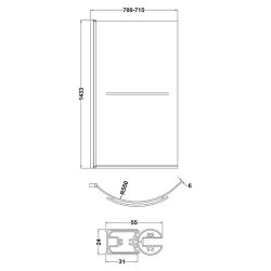 Nuie Pacific 6mm Chrome Curved Hinged P Bath Screen with Rail