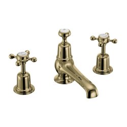 Burlington Claremont Gold 3 Tap Hole Basin Mixer with Pop-up Waste