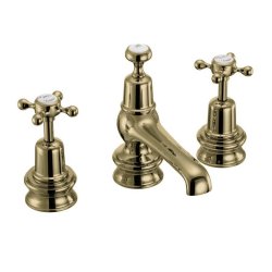 Burlington Claremont Gold 3 Tap Hole Basin Mixer with Pop-up Waste