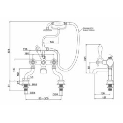 Burlington Claremont Gold Deck Mounted Bath Shower Mixer