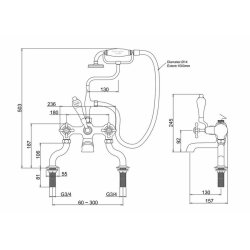 Burlington Claremont Gold Deck Mounted Bath Shower Mixer