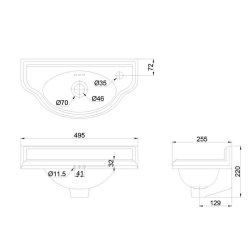 Burlington Curved 50.5cm LH Tap Hole Cloakroom Basin