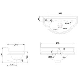 Burlington Curved 50.5cm 2 Tap Hole Cloakroom Basin