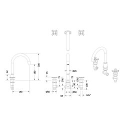 Burlington Riviera Chrome 3 Tap Hole Bath Filler