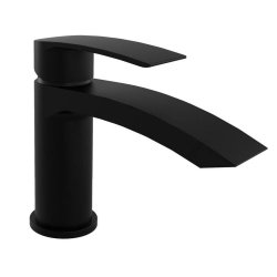 Kartell Nero Curve Black Mini Mono Basin Mixer with Click Waste