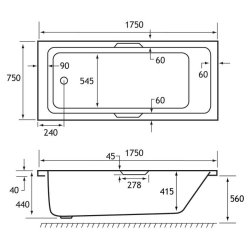 Beaufort Portland SE 1750 x 750mm 5mm Twin Grip Bath