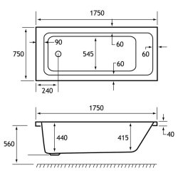 Beaufort Portland SE 1750 x 750mm Reinforced Bath