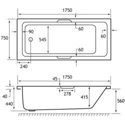 Beaufort? Portland SE 1750 x 750mm Reinforced Twin Grip Bath