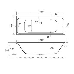 Beaufort Malin DE 1750 x 750mm Reinforced Bath