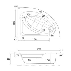 Beaufort Lundy LH 1500 x 1040mm Reinforced Offset Corner Bath