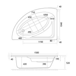 Beaufort Lundy RH 1500 x 1040mm Reinforced Offset Corner Bath