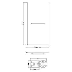 Nuie Pacific 6mm Chrome Square Hinged Bath Screen with Rail