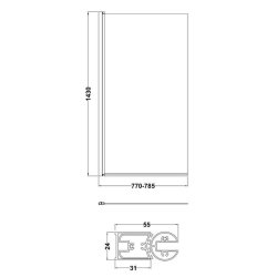 Nuie Pacific 6mm Brass Square Hinged Bath Screen