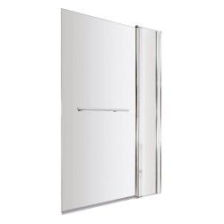 Nuie Pacific 6mm Chrome Square Hinged Bath Screen Fixed Panel and Rail