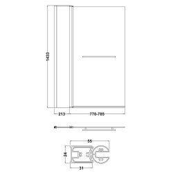 Nuie Pacific 6mm Chrome Square Hinged Bath Screen Fixed Panel and Rail