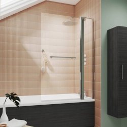 Nuie Pacific 6mm Chrome Square Hinged Bath Screen Fixed Panel and Rail