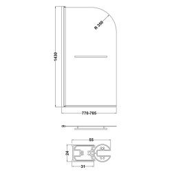 Nuie Pacific 6mm Chrome Round Hinged Bath Screen with Rail