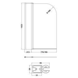 Nuie Pacific 6mm Chrome Round Hinged Bath Screen with Fixed Panel