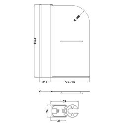 Nuie Pacific 6mm Chrome Round Hinged Bath Screen Fixed Panel and Rail