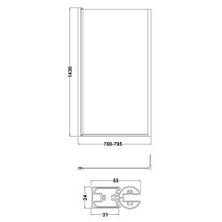 Nuie Pacific 6mm Chrome L Shaped Hinged Bath Screen Fixed Return