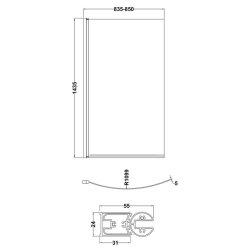 Nuie Pacific 6mm Chrome Curved Hinged B Bath Screen